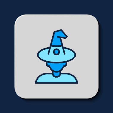 Filled outline Witch icon isolated on blue background. Happy Halloween party.  Vector