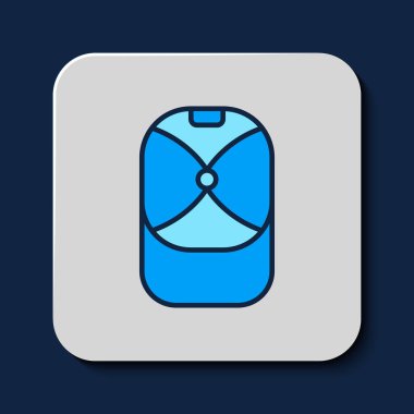 Beyzbol şapkası simgesi mavi arka planda izole edildi. Spor malzemeleri. Spor üniforması. Vektör