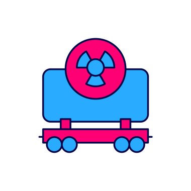 Beyaz arka planda izole edilmiş radyoaktif yük treni ikonu. Yük vagonu. Demiryolu taşımacılığı. Vektör