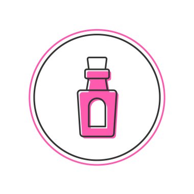 Beyaz arkaplanda izole edilmiş iksir ikonu ile ana hatları doldurulmuş. Sihirli iksirli matara. Mutlu Cadılar Bayramı Partisi. Vektör