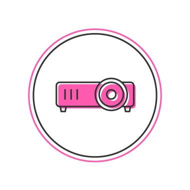 Doldurulmuş taslak sunum, film, film, medya projektör simgesi beyaz arkaplanda izole edildi. Vektör