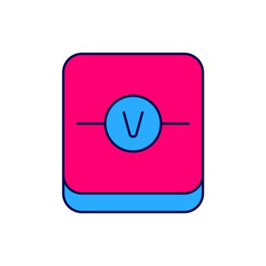 Beyaz arkaplanda izole edilmiş ana hatlı Voltmetre elektronik bileşen simgesi. Eğitim için elektrik fiziği şeması. Vektör