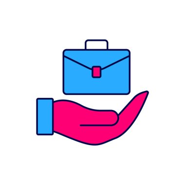 Beyaz arka planda el ele tutuşan evrak çantası simgesi var. Sigorta konsepti. Güvenlik, güvenlik, koruma, konsept koruma. Vektör