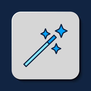 Mavi arkaplanda izole edilmiş ana hatlı fotoğraf rötuşlama simgesi. Fotoğrafçı, fotoğrafçılık, rötuş ikonu. Vektör