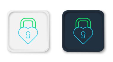 Beyaz arka planda izole edilmiş, kalp ikonu şeklinde bir Çizgi Kalesi. Kilitli Kalp. Aşk sembolü ve anahtar deliği işareti. Renkli taslak konsepti. Vektör