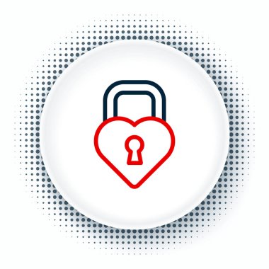 Beyaz arka planda izole edilmiş, kalp ikonu şeklinde bir Çizgi Kalesi. Kilitli Kalp. Aşk sembolü ve anahtar deliği işareti. Renkli taslak konsepti. Vektör