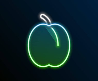 Parlayan neon hattı, siyah arkaplanda izole edilmiş erik meyvesi ikonu. Renkli taslak konsepti. Vektör