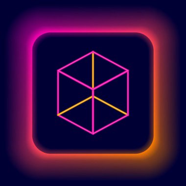 Parlayan neon çizgisi Geometrik şekil küp simgesi siyah arkaplanda izole edildi. Soyut şekil. Geometrik süs. Renkli taslak konsepti. Vektör