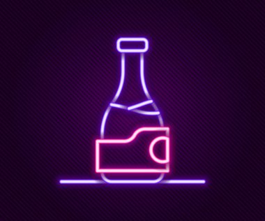 Parlayan neon hattı. Siyah arka planda izole edilmiş şarap ikonu. Renkli taslak konsepti. Vektör