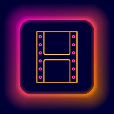 Parlayan neon hattı Play Video simgesi siyah arkaplanda izole edildi. Film şeridi tabelası. Renkli taslak konsepti. Vektör