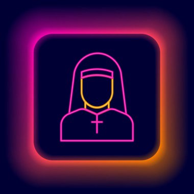 Glowing neon line Nun icon isolated on black background. Sister of mercy. Colorful outline concept. Vector
