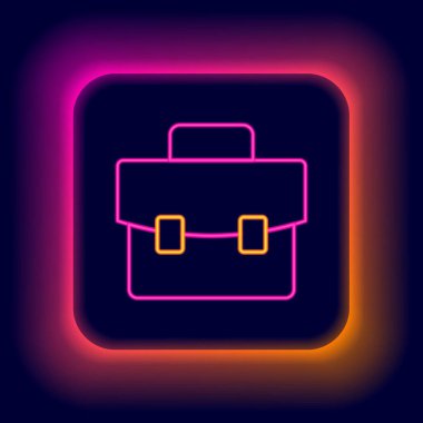 Parlayan neon hattı evrak çantası simgesi siyah arkaplanda izole edildi. İş ilanı. İş portföyü. Renkli taslak konsepti. Vektör