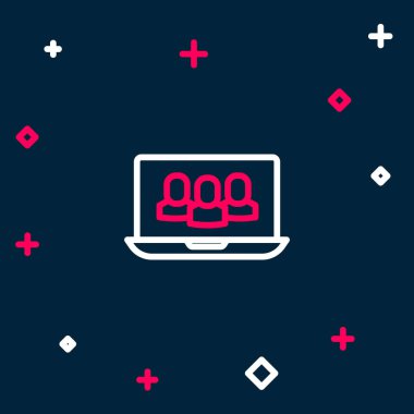 Satır Video sohbet konferansı simgesi mavi arkaplanda izole edildi. Çevrimiçi iş görüşmesi formu. Uzak proje yönetimi. Renkli taslak konsepti. Vektör