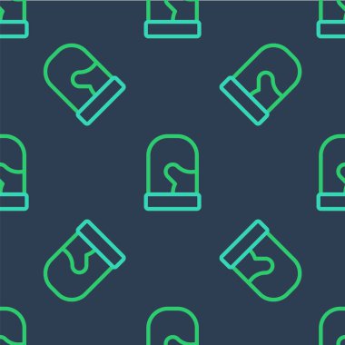 Bir çift örgü Noel eldiveni ikonu mavi arka planda izole edilmiş pürüzsüz desen. Mitten simgesi. Mutlu Noeller ve mutlu yıllar. Vektör