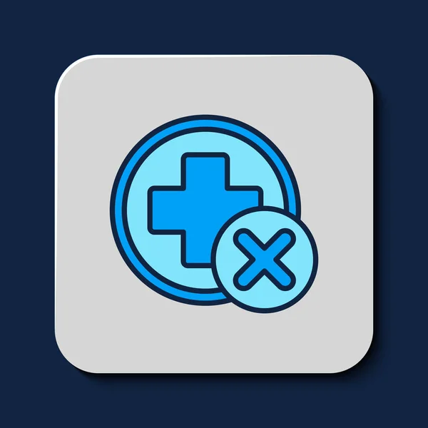 Filled Outline Cross Hospital Medical Icon Isolated Blue Background First — стоковый вектор