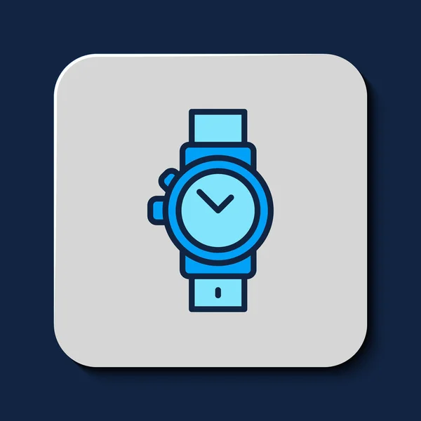 Filled Outline Wrist Watch Icon Isolated Blue Background Wristwatch Icon — Stock Vector