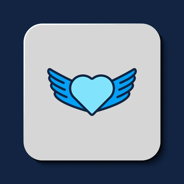 Gevulde Omtrek Hart Met Vleugels Pictogram Geïsoleerd Blauwe Achtergrond Liefdessymbool — Stockvector