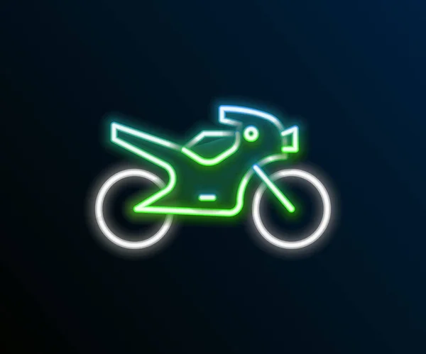 ネオンラインの輝き黒い背景に隔離されたオートバイのアイコン カラフルなアウトラインコンセプト ベクトル — ストックベクタ