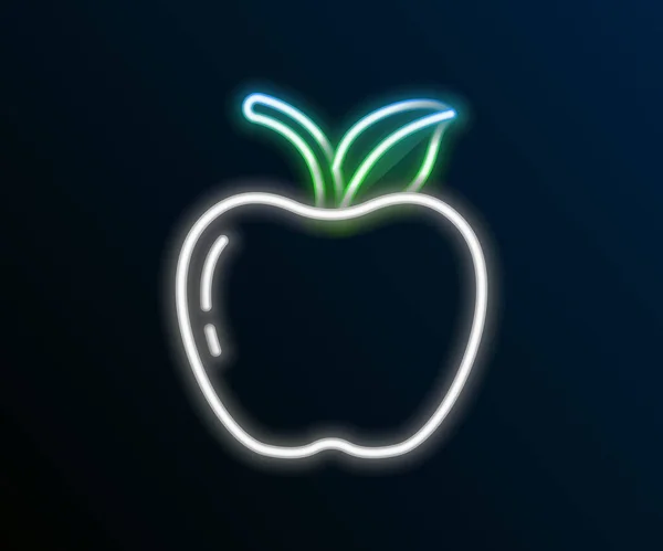 Lumineux Néon Ligne Icône Apple Isolé Sur Fond Noir Fruit — Image vectorielle