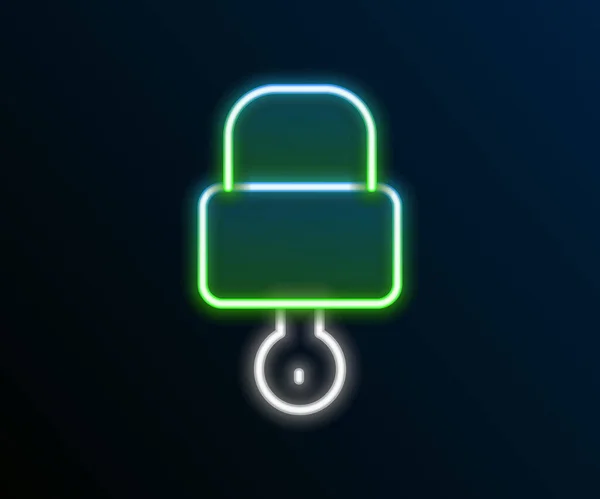 ネオンラインの輝き黒の背景に隔離されたロックとキーアイコン 南京錠のサイン セキュリティ 安全性 プライバシーの概念 カラフルなアウトラインコンセプト ベクトル — ストックベクタ