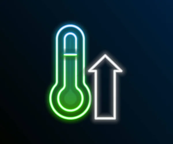 Linea Neon Incandescente Termometro Meteorologia Icona Misurazione Isolato Sfondo Nero — Vettoriale Stock