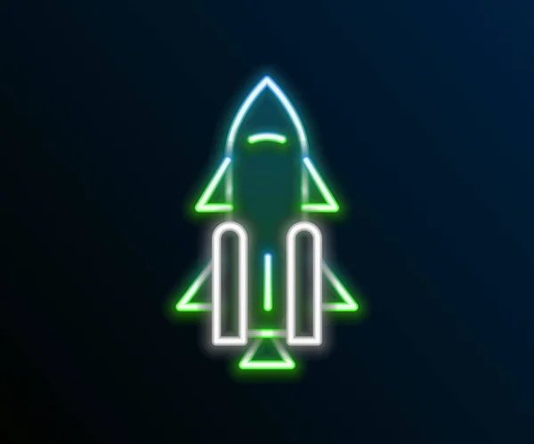Zářící Neonová Linie Raketová Loď Ikonou Požáru Izolovanou Černém Pozadí — Stockový vektor