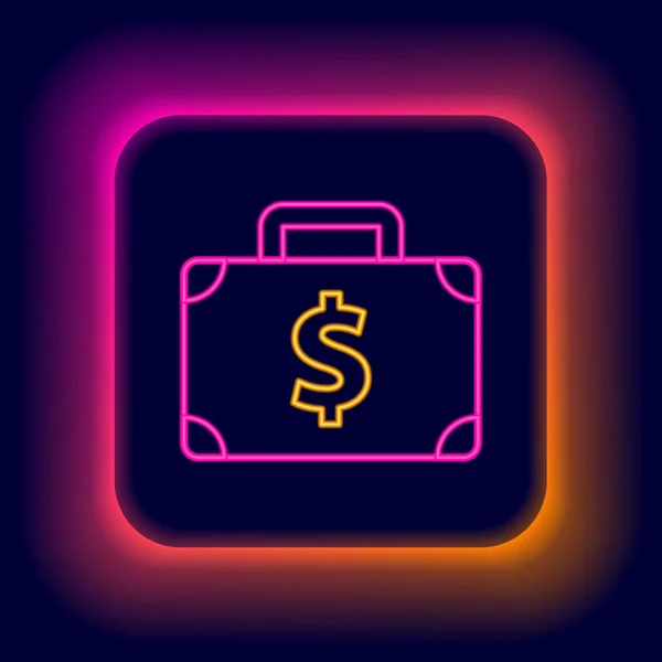 Gloeiende Neon Lijn Briefcase Geld Pictogram Geïsoleerd Zwarte Achtergrond Zakelijk — Stockvector
