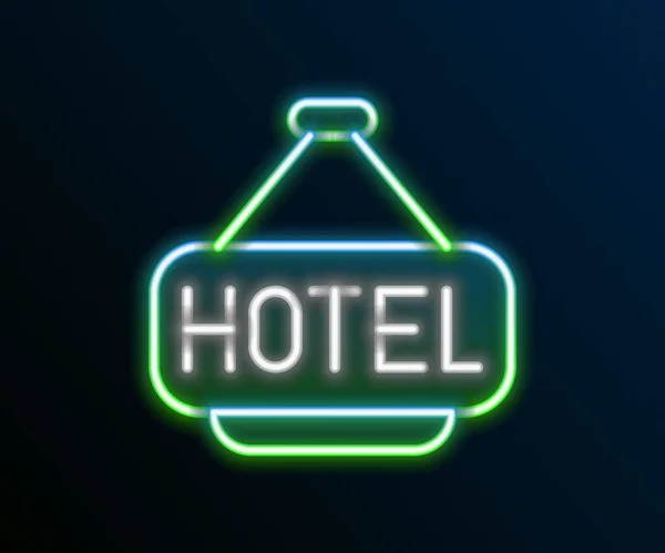明亮的霓虹灯线标志板户外广告与文字酒店图标隔离的黑色背景 五彩缤纷的概念 — 图库矢量图片