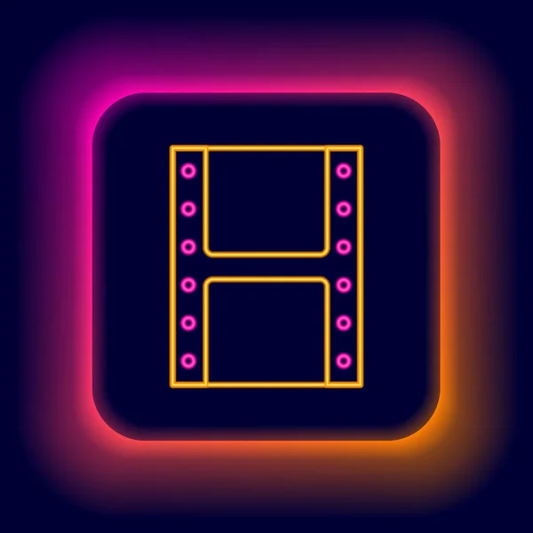 Gloeiende Neon Lijn Speel Video Pictogram Geïsoleerd Zwarte Achtergrond Filmstrip — Stockvector