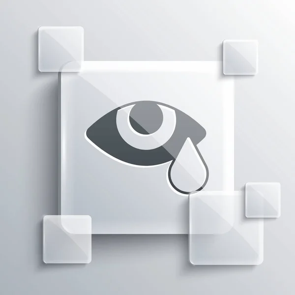 Grey Tear Cry Eye Icon Isolated Grey Background Square Glass — Stock Vector