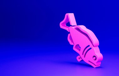 Pembe Balık simgesi mavi arkaplanda izole edilmiş. Minimalizm kavramı. 3 Boyutlu resimleme.
