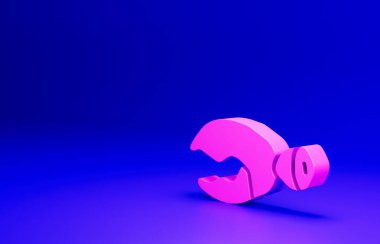 Mavi arkaplanda pembe ıstakoz ya da yengeç pençesi simgesi var. Minimalizm kavramı. 3 Boyutlu resimleme.