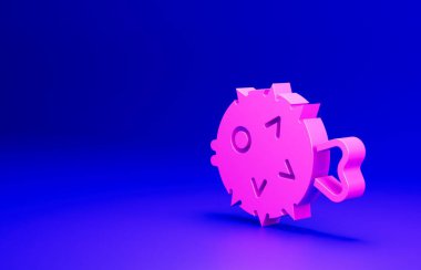 Pembe Balık kirpi simgesi mavi arka planda izole edilmiş. Minimalizm kavramı. 3 Boyutlu resimleme.