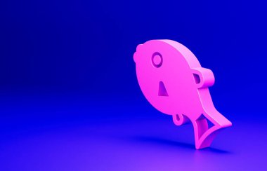 Mavi arka planda izole edilmiş pembe tropikal balık ikonu. Egzotik balıklar. Minimalizm kavramı. 3 Boyutlu resimleme.