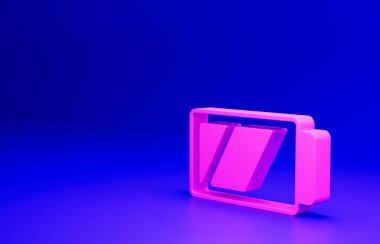 Kamera simgesi için pembe pil mavi arkaplanda izole edildi. Şimşek sembolü. Minimalizm kavramı. 3 Boyutlu resimleme.