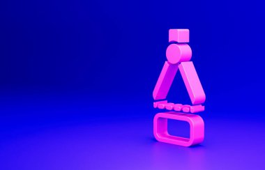 Pembe Çizim pusula simgesi mavi arkaplanda izole edildi. Pusula işareti. Çizim ve eğitim araçları. Geometrik alet. Minimalizm kavramı. 3 Boyutlu resimleme.