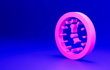 Pembe Saat simgesi mavi arkaplanda izole edildi. Zaman sembolü. Minimalizm kavramı. 3 Boyutlu resimleme.