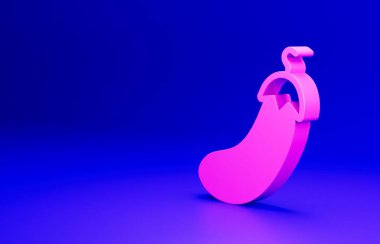 Mavi arkaplanda izole edilmiş pembe patlıcan simgesi. Minimalizm kavramı. 3 Boyutlu resimleme.