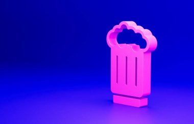 Mavi arka planda pembe tahta bardak ikonu var. Minimalizm kavramı. 3 Boyutlu resimleme.