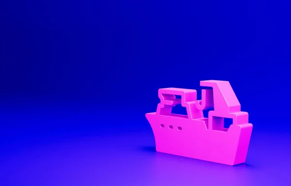 Ροζ Εικονίδιο Ψαρόβαρκας Απομονωμένο Μπλε Φόντο Αλιευτική Μηχανότρατα Μινιμαλιστική Έννοια — Φωτογραφία Αρχείου