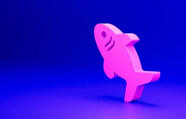 Pink Shark icon isolated on blue background. Minimalism concept. 3D render illustration.