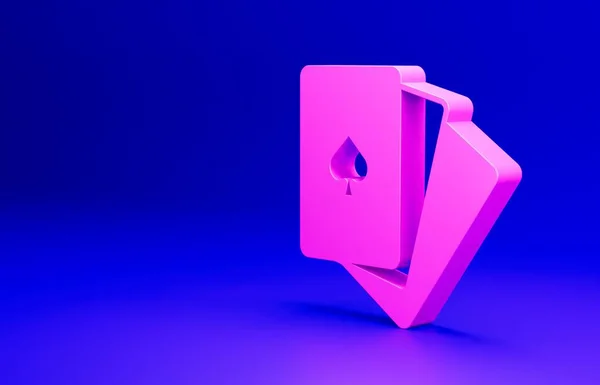 粉色甲板的扑克牌图标隔离在蓝色背景下 赌场赌博 最低纲领的概念 3D渲染说明 — 图库照片