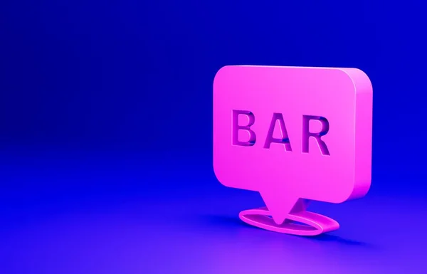 ピンクアルコールやビールバーの場所のアイコンは 青の背景に隔離された クラブ バーのシンボル 最小限の概念 3Dレンダリング図 — ストック写真