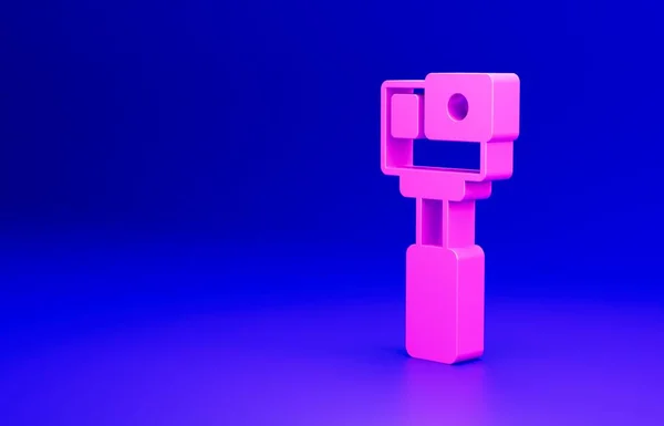 Ροζ Action Ακραία Εικόνα Κάμερα Απομονώνονται Μπλε Φόντο Εξοπλισμός Βιντεοκάμερας — Φωτογραφία Αρχείου