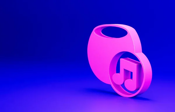 ピンクの音声アシスタントアイコンが青の背景に隔離されています 音声制御ユーザーインターフェイススマートスピーカー 最小限の概念 3Dレンダリング図 — ストック写真