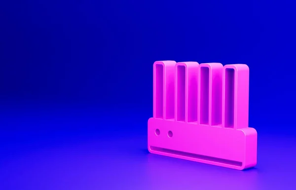 粉色路由器和无线信号图标隔离在蓝色背景 无线以太网现代路由器 计算机技术互联网 最低纲领的概念 3D渲染说明 — 图库照片