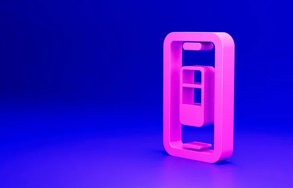 Pinkfarbenes Smartphone Ladesymbol Isoliert Auf Blauem Hintergrund Telefon Mit Niedriger — Stockfoto