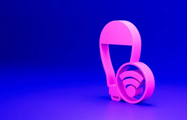 Pink Smart Лампочки Системы Значок Изолирован Синем Фоне Символ Энергии — стоковое фото
