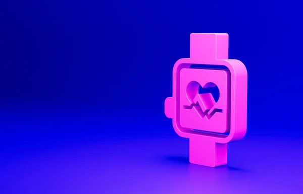 Rózsaszín Smart Óra Mutatja Pulzusszám Ikon Elszigetelt Kék Alapon Fitness — Stock Fotó