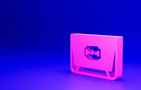 青の背景に隔離されたピンクブレードのかみそりのアイコン 最小限の概念 3Dレンダリング図 — ストック写真